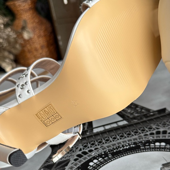 White leather western Studded Women's Sandals heels strappy sexy shoes - Picture 7 of 10